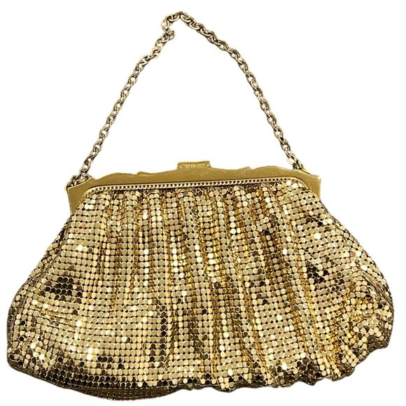 Vintage Whiting & Davis Gold Mesh Evening Bag With Rhinestone Clasp And Chain Ha - Picture 2 of 10